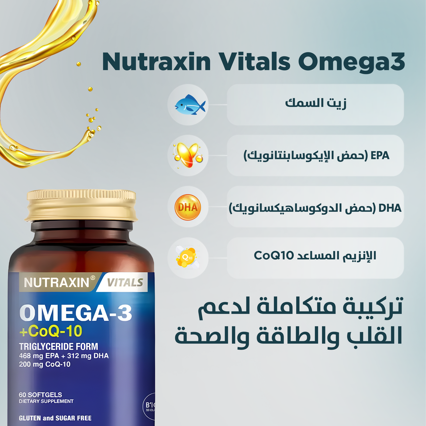 Nutraxin Vitals Omega-3 + Co-Q10 60 كبسولة هلامية