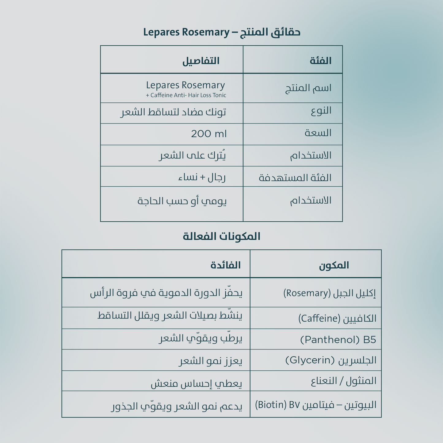 تونيك إكليل الجبل + الكافيين من LEPARES لمقاومة تساقط الشعر