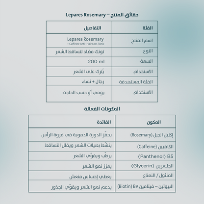 تونيك إكليل الجبل + الكافيين من LEPARES لمقاومة تساقط الشعر