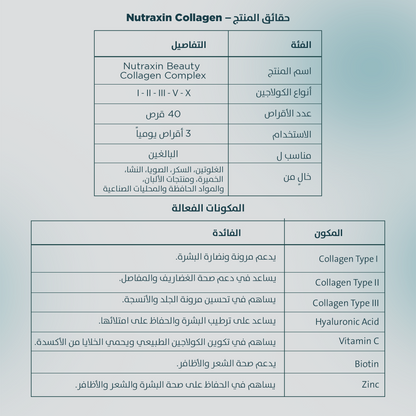 Nutraxin Collagen Complex أنواع الكولاجين 1-2-3-5-10 3120 ملجم 90 قرص