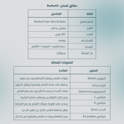 بيرفيكتيل للشعر والبشرة والأظافر - 30 قرصًا